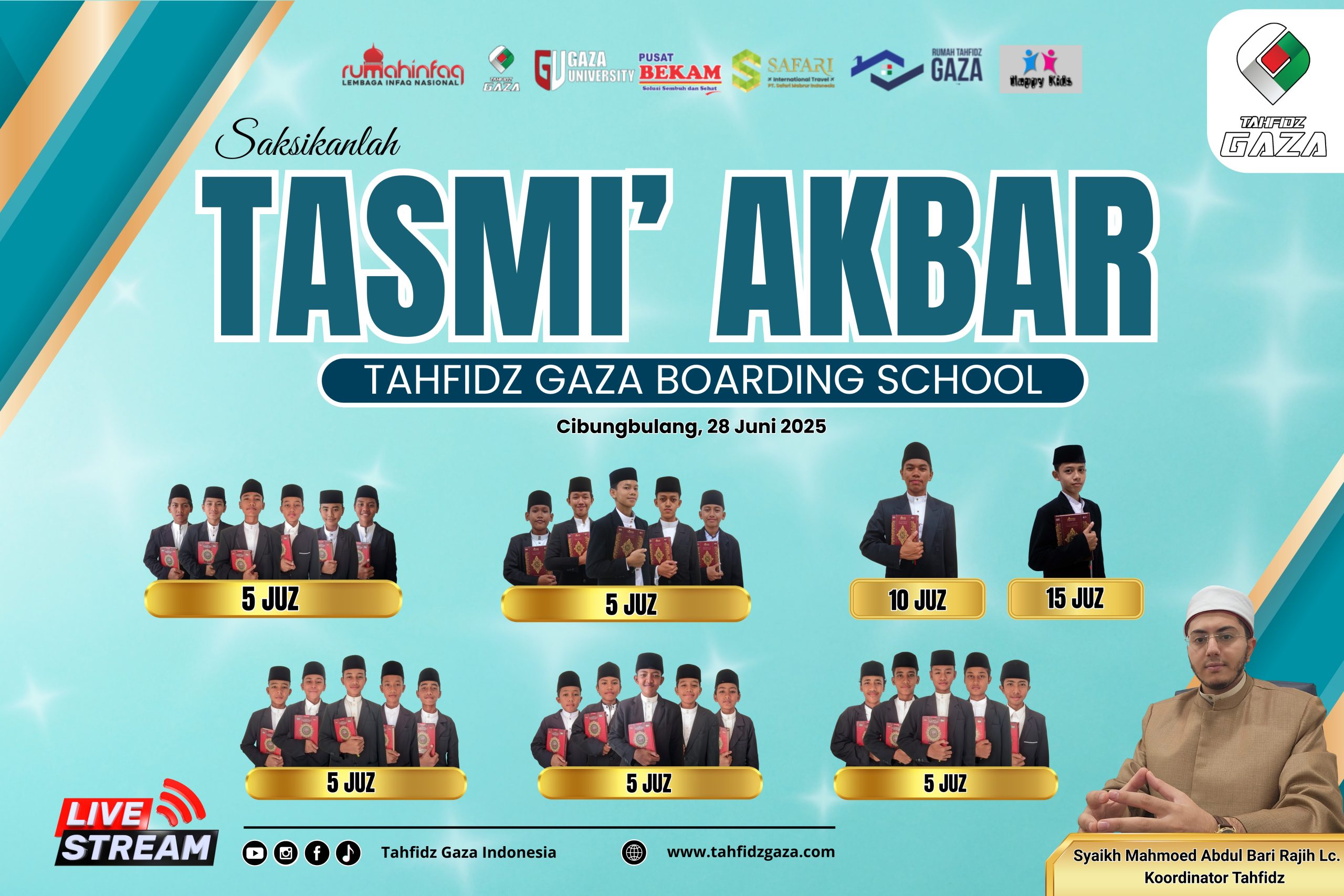 TASMI’ AKBAR PESANTREN TAHFIDZ GAZA CIBUNGBULANG BOGOR: 31 SANTRI SUKSES TUNTASKAN TASMI’ 5 JUZ